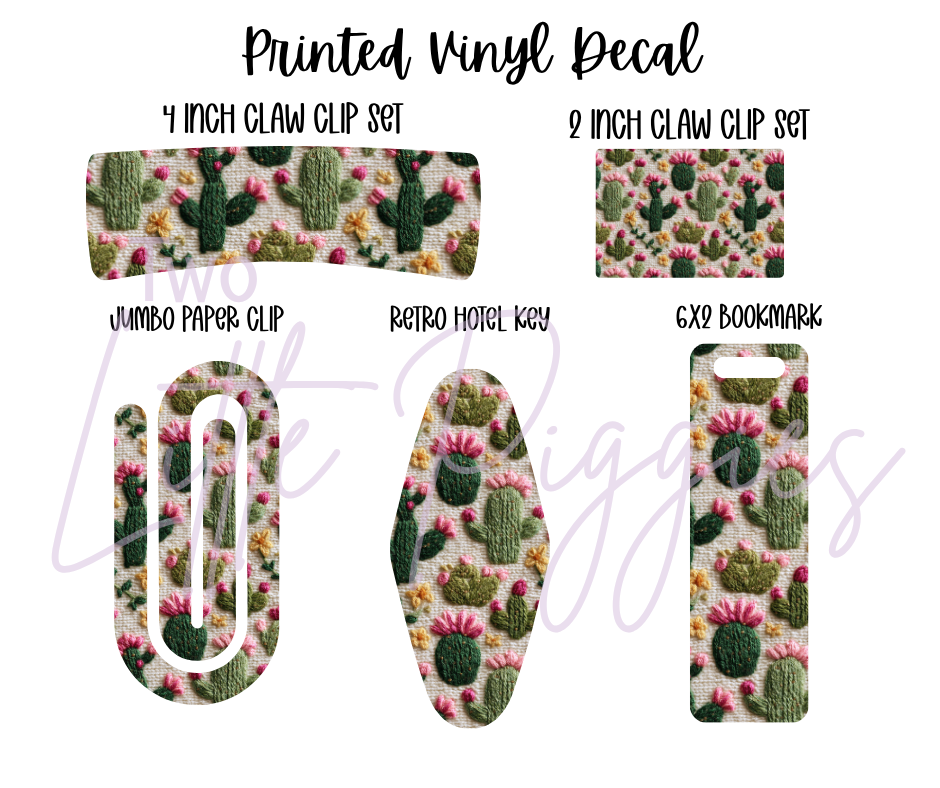 Printed Vinyl - Embroidered Cactus