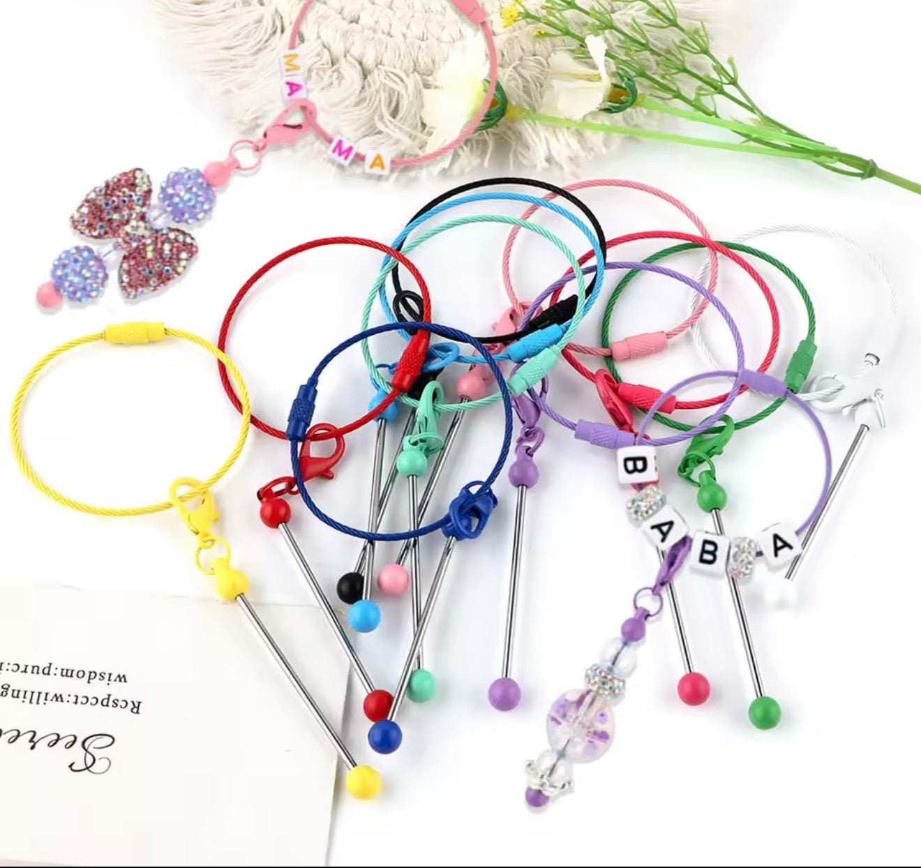 Keychain Cable Loop with Beadable Bar and Screw Lock (3pc)