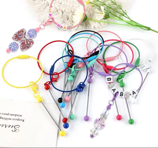 Keychain Cable Loop with Beadable Bar and Screw Lock (3pc)