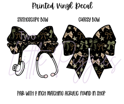 Printed Vinyl - Brown and Green Bows