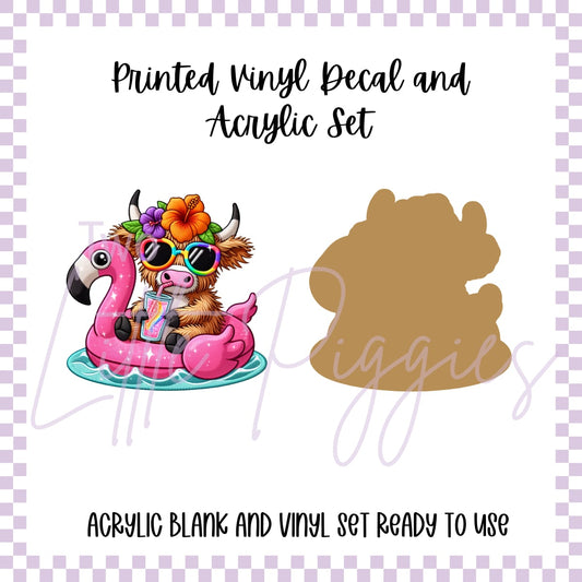 Printed Vinyl and Acrylic Set - Summer Highland Cow