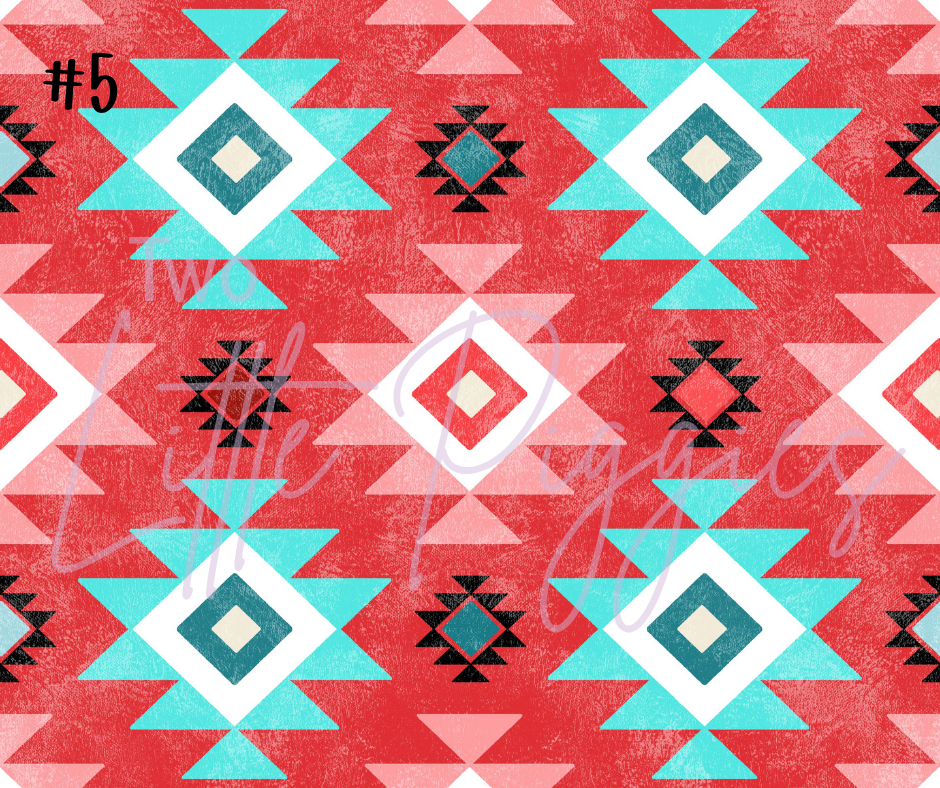 Printed Vinyl - Coral Aqua Aztec