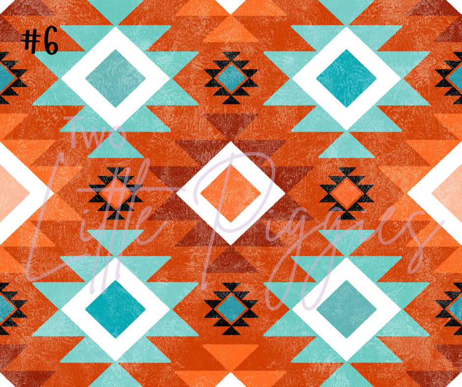 Printed Vinyl - Orange Turquoise Aztec
