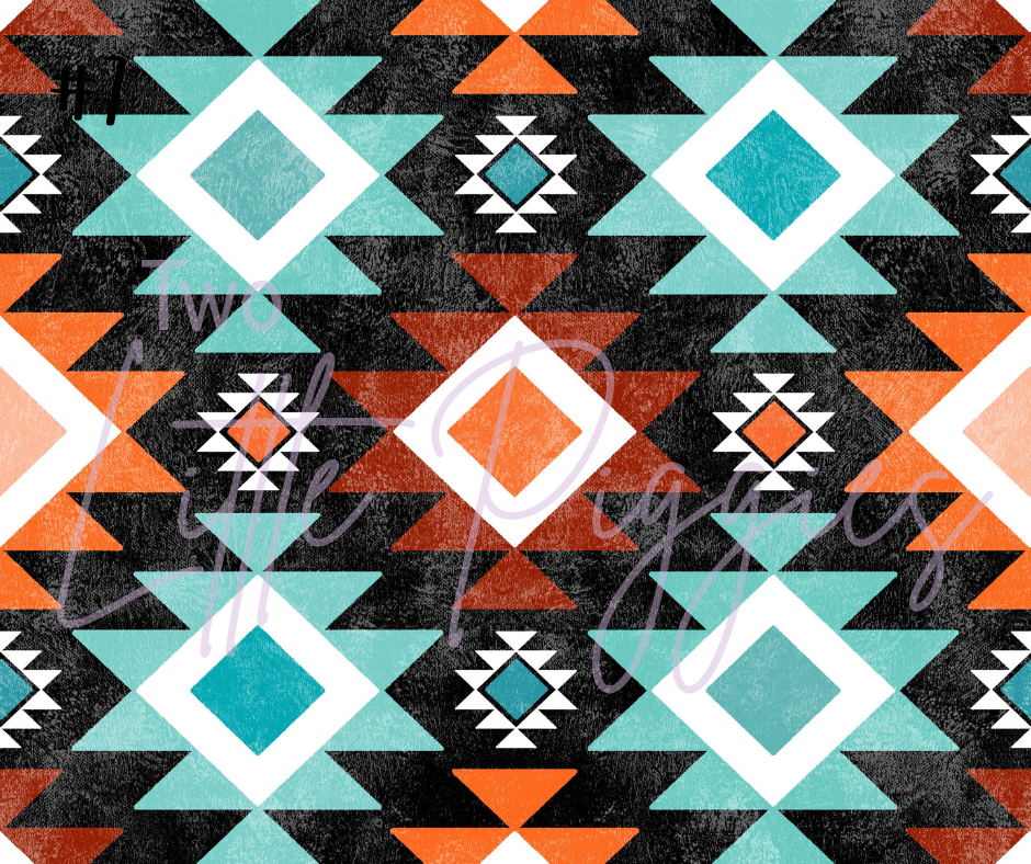 Printed Vinyl - Orange Turquoise Aztec