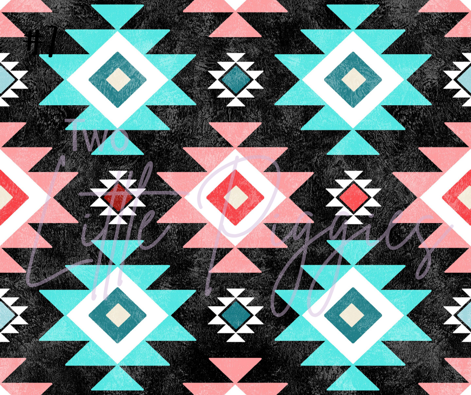 Printed Vinyl - Coral Aqua Aztec