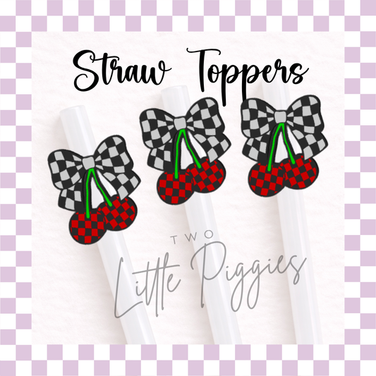 3D Printed - Straw Topper - Checkered Cherries