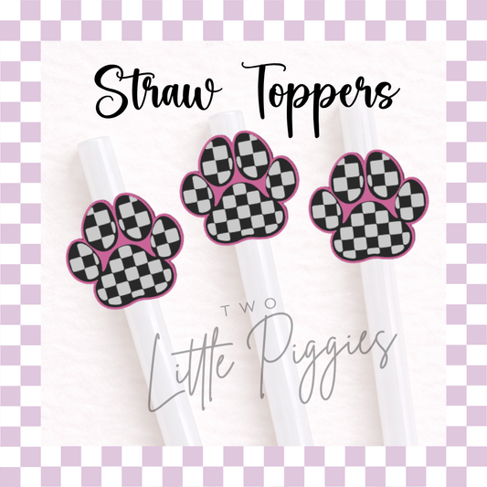 3D Printed - Straw Topper - Checkered Paw Prints