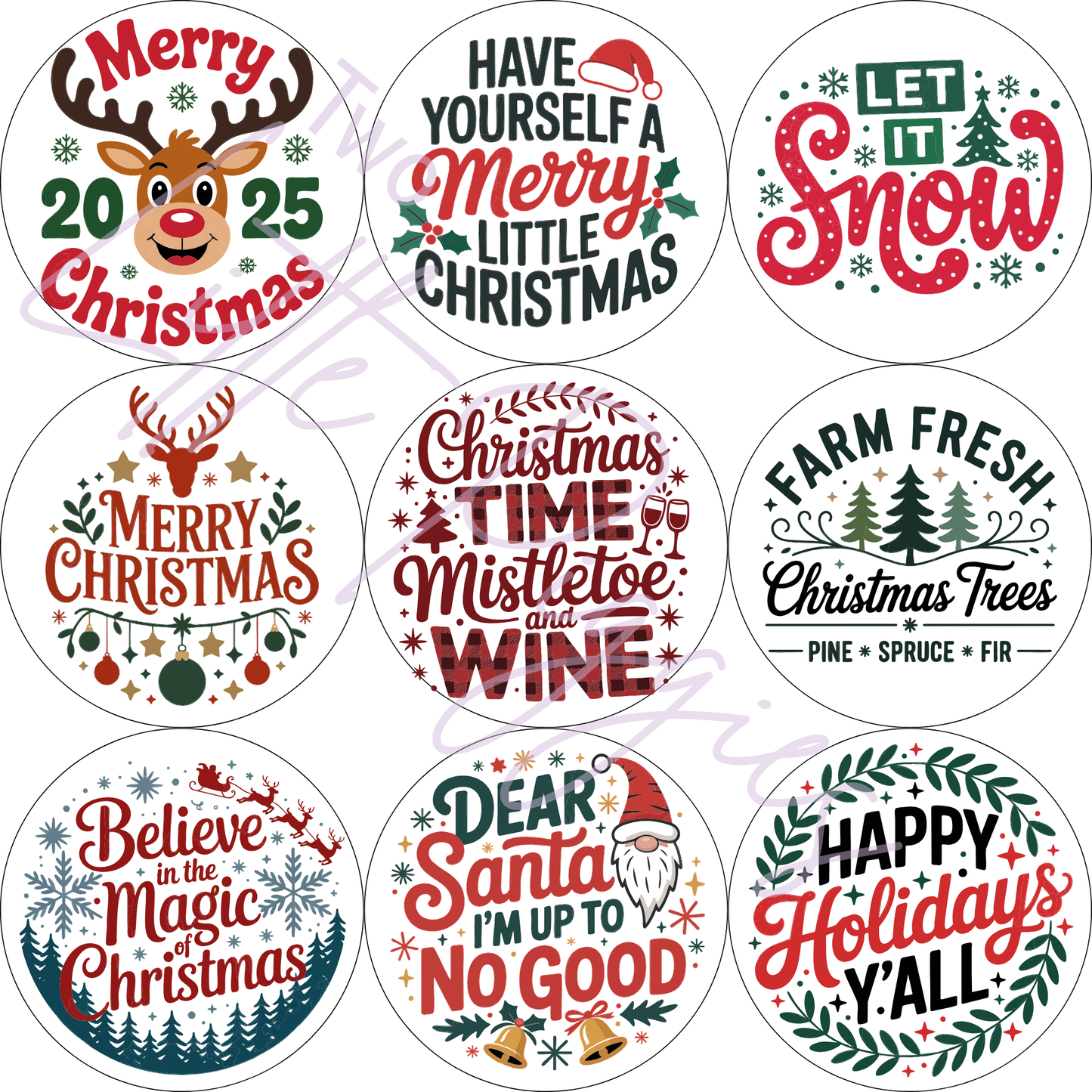 Round Ornament Sheets - Merry Christmas