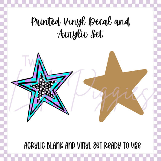 Printed Vinyl and Acrylic Set - Blue and Purple Star