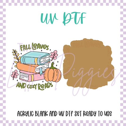 UV DTF -  Acrylic Blank and Decal - 2 inch - Fall Leaves and Cozy Reads