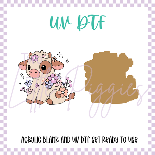 UV DTF -  Acrylic Blank and Decal - 2 inch - Floral Cow