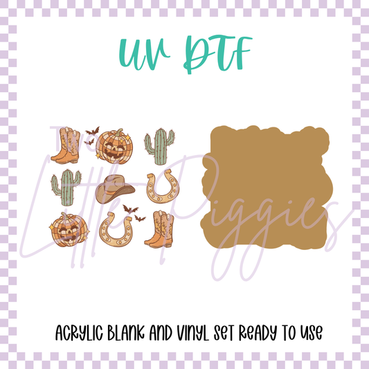 UV DTF -  Acrylic Blank and Decal - 2 inch - Western Pumpkins