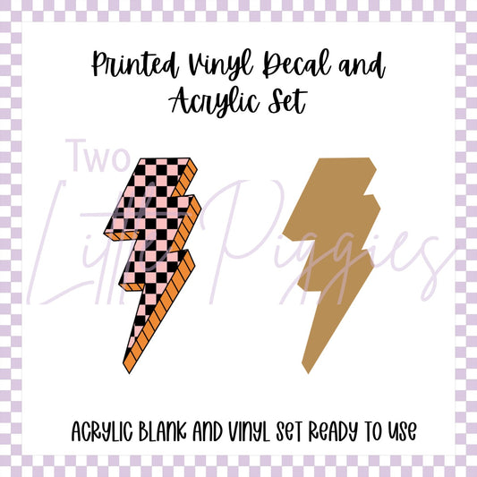 Printed Vinyl and Acrylic Set - Retro Checkered Lightening Bolt