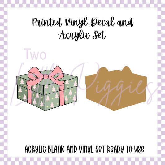 Printed Vinyl and Acrylic Set - Retro Christmas Present Pink and Green