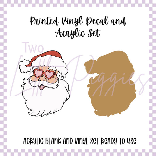Printed Vinyl and Acrylic Set - Retro Santa Hearts
