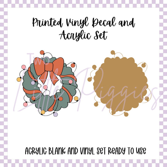 Printed Vinyl and Acrylic Set - Retro Christmas Wreath