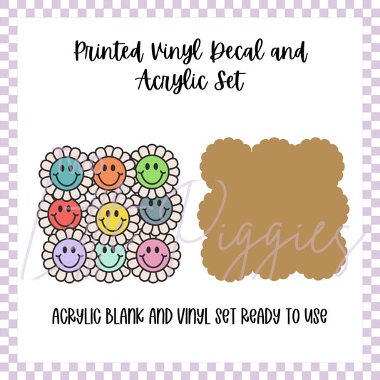 Printed Vinyl and Acrylic Set - Retro Flower Smileys