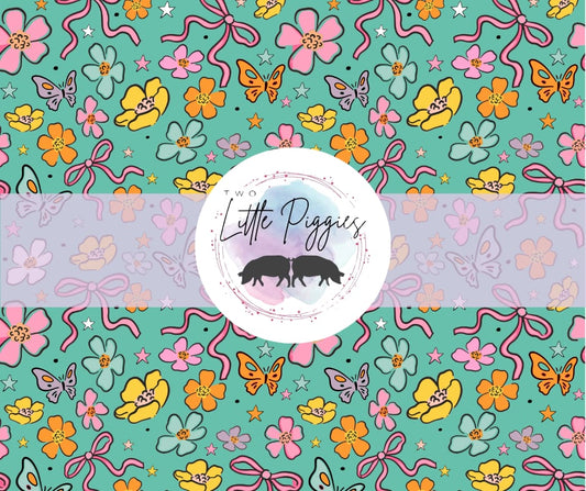 Printed Vinyl - Retro Bows on Teal
