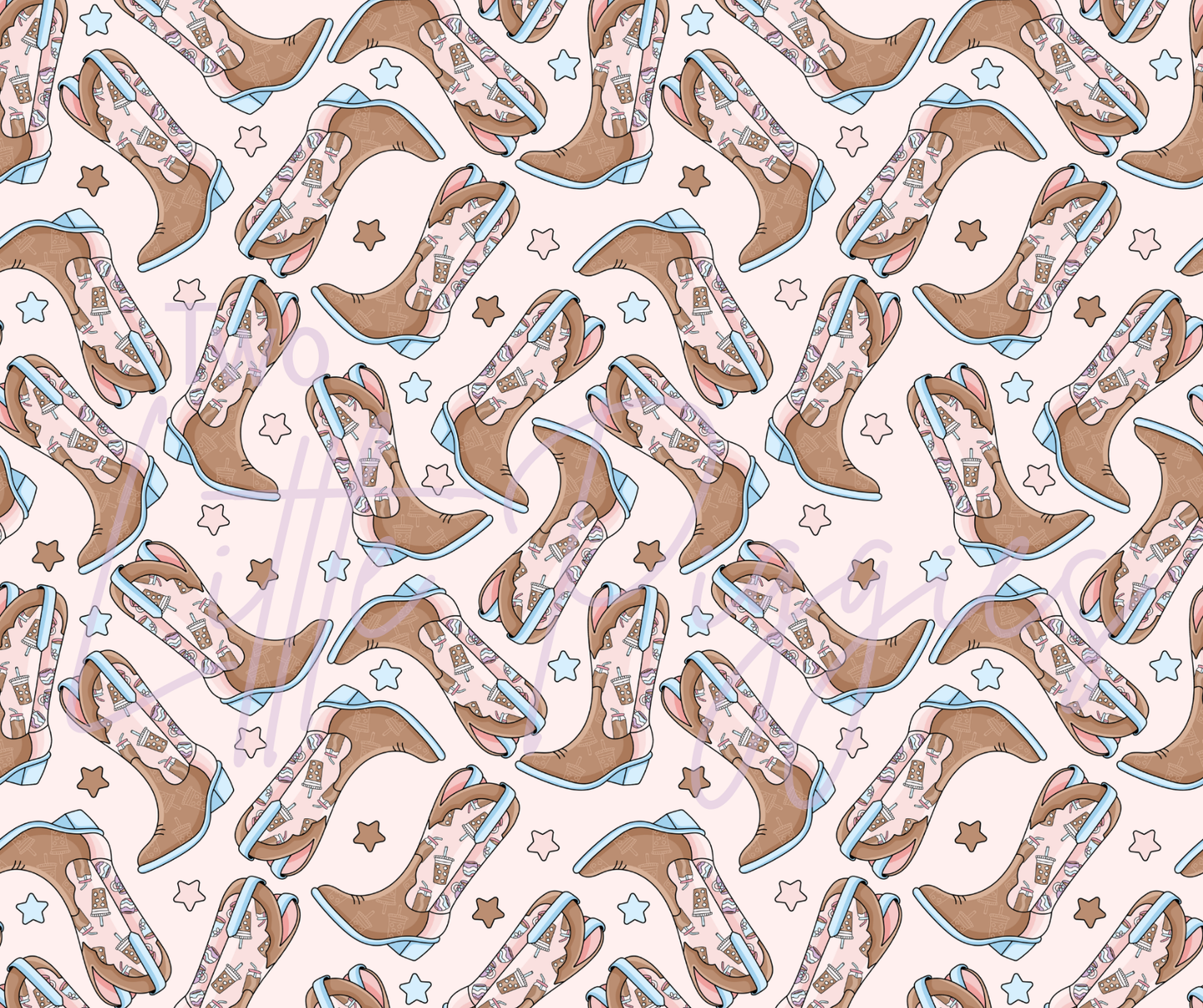 Printed Vinyl - Cowgirl Boots - Coffee