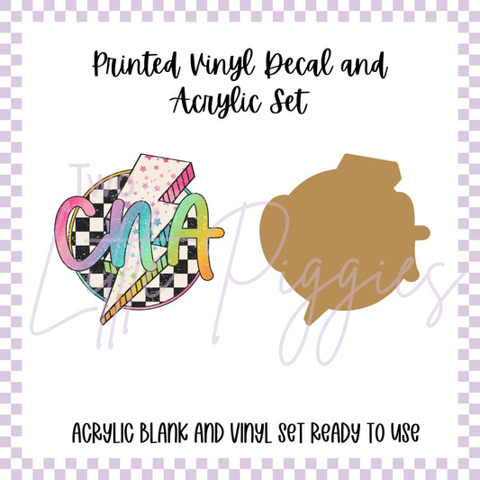 Printed Vinyl and Acrylic Set - CNA checkers & lightning bolt