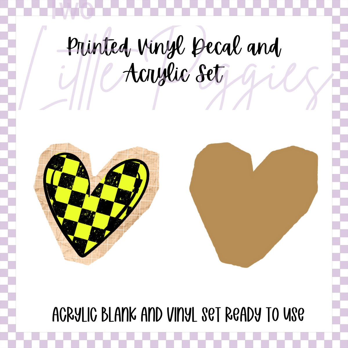 Printed Vinyl and Acrylic Set - Neon Yellow Checkered Heart