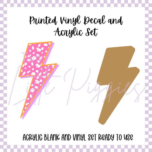 Printed Vinyl and Acrylic Set -  Neon Pink Spotted Lightning Bolt