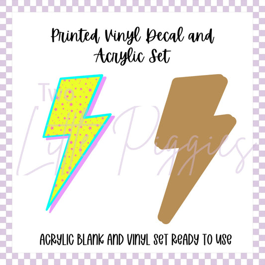 Printed Vinyl and Acrylic Set -  Neon Yellow & Teal Lightning Bolt