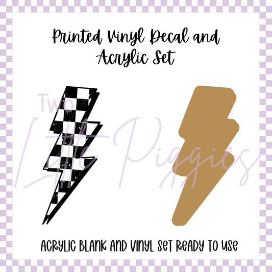 Printed Vinyl and Acrylic Set - B&W Checkered Lightning Bolt