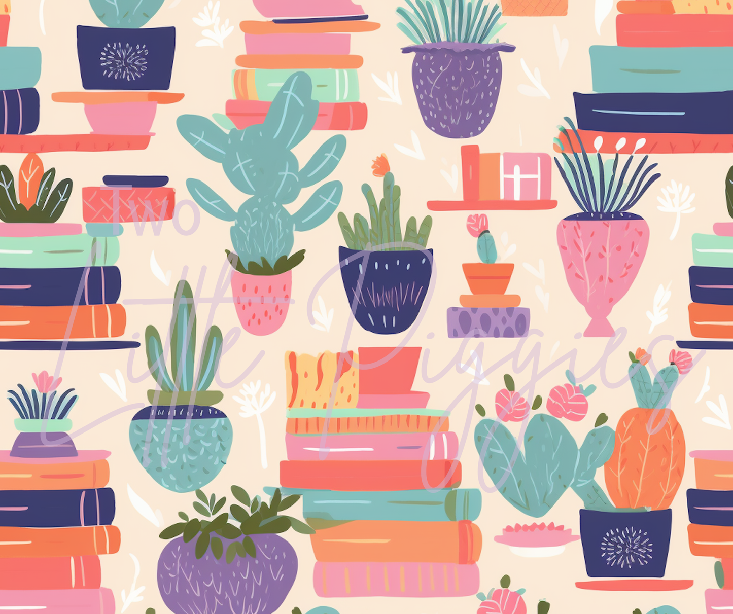 Printed Vinyl- Books and Cacti