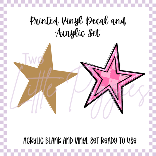 Printed Vinyl and Acrylic Set - Pink Checker Star